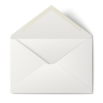 White opened envelope isolated on white background
