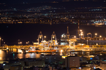 Fototapeta na wymiar View of Haifa port from Shnayim-November at night