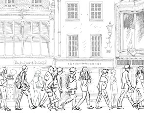 People and tourists on the London streets, Sketch collection
