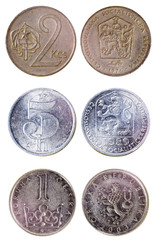 three different old czech coins