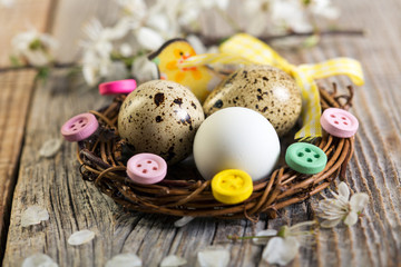 Easter nest with quail eggs.