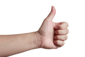 Thumbs up by an asian hand isolated