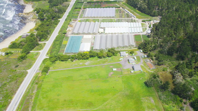 Aerial shot of Agricultural farm greenhouse