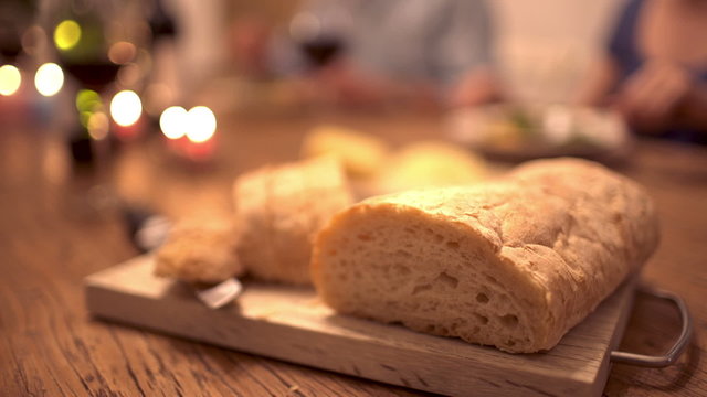 Closeup of ciabata bread on dinner table