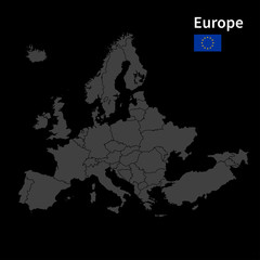 Detailed map of Europe Political map with borders with flag on