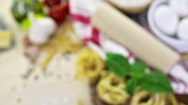 Ingredients for making fettuccine pasta recipe.