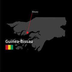 Detailed map of Guinea-Bissau and capital city Bissau with flag