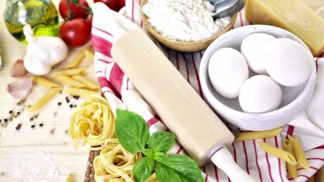 Ingredients for making fettuccine pasta recipe.