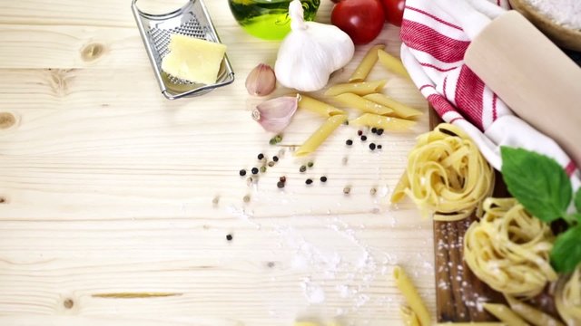 Ingredients for making fettuccine pasta recipe.