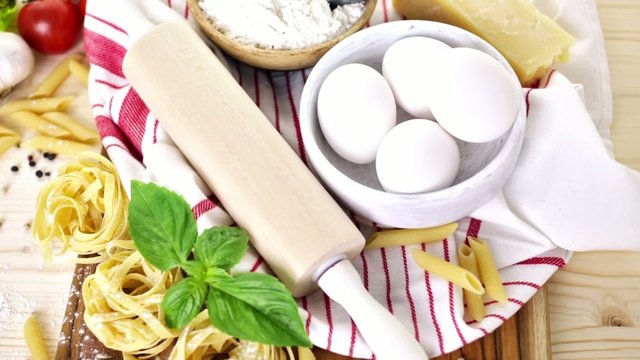 Ingredients for making fettuccine pasta recipe.