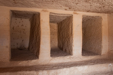 Inside a Nabatean tomb in Madaîn Saleh archeological site, Saud