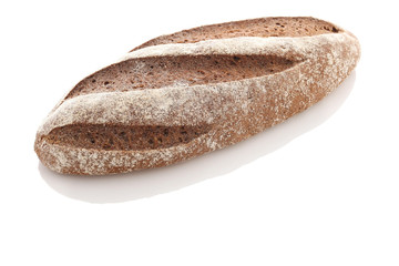 loaf of rye bread on a white background