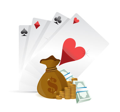 playing cards and money illustration