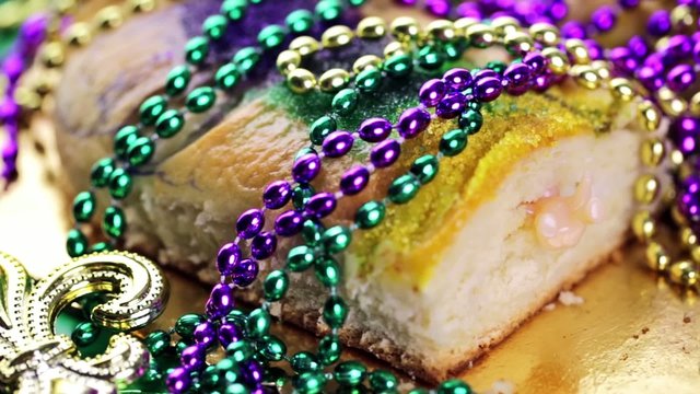 Table decorated for Mardi Gras party.
