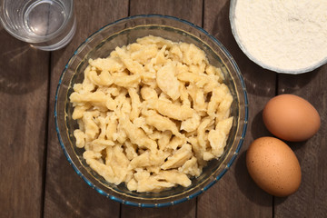 Homemade Hungarian Nokedli or Galuska, a type of egg noddle