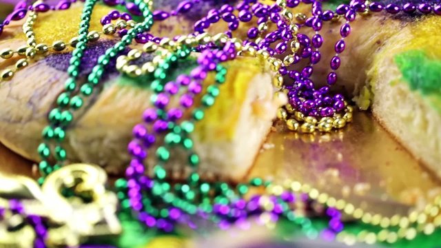 Table decorated for Mardi Gras party.