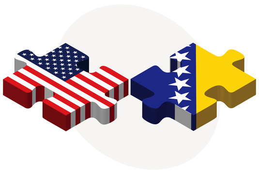 USA and Bosnia and Herzegovina Flags in puzzle