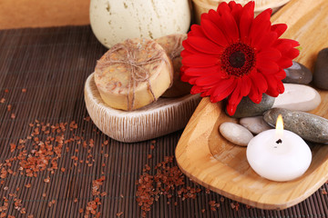 Composition of spa stones, sea salt and massage bags