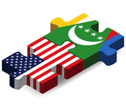 USA and Comoros Flags in puzzle