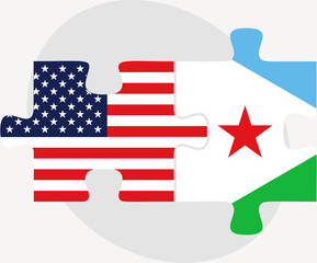 USA and Djibouti Flags in puzzle
