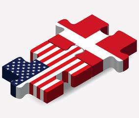 USA and Denmark Flags in puzzle