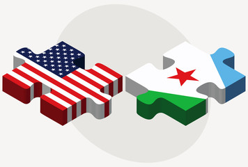 USA and Djibouti Flags in puzzle