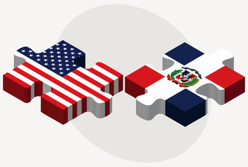 USA and Dominican Republic Flags in puzzle