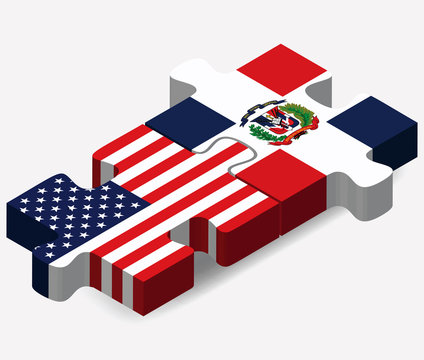 USA and Dominican Republic Flags in puzzle