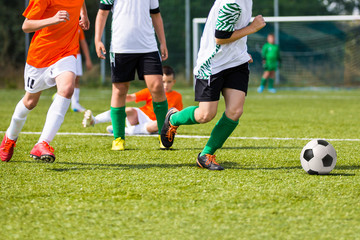 Obraz premium Football soccer game. Boys playing football match