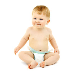 Portrait of cute baby, isolated on whit