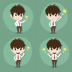 Set of yung businessman with bulb light idea,Vector EPS10.