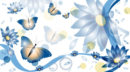 vector background with flowers and butterflies
