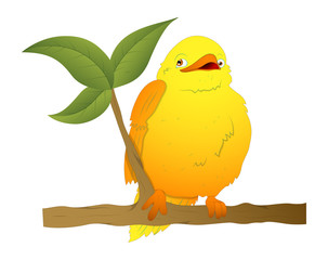 Cartoon Bird on Branch Vector