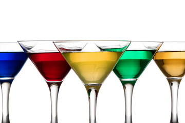 color cocktails in martini glasses
