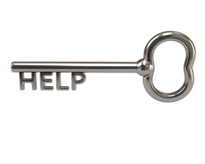 Silver key with word help