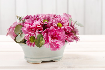 Floral arrangement with rose, carnation and chrysanthemum flower
