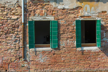 Beautiful venetian windows of a typical Venetian house, Italy