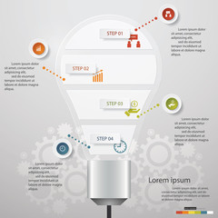Business Chart 5 Steps Diagram with Light Bulb Shape.