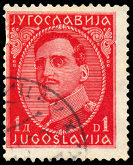 Stamp printed in Yugoslavia shows portrait king Alexander I