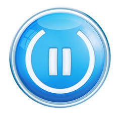 Button - Smilie blau, weiß als Powersymbol, freigestellt