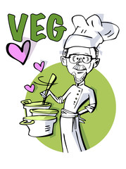 senior man vegetarian chef cook