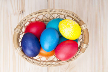 Basket of colorful easter eggs