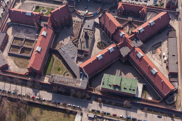 aerial view of old Prison in Wroclaw