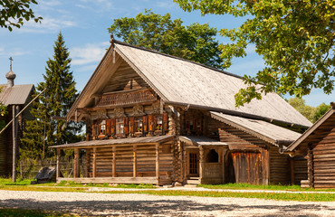 Traditional russian old wooden house in the ancient town of Novg
