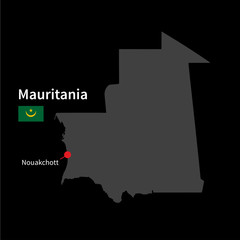 Detailed map of Mauritania and capital city Nouakchott with flag