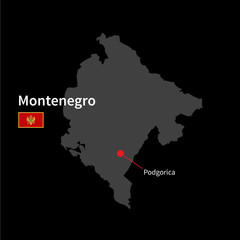 Detailed map of Montenegro and capital city Podgorica with flag