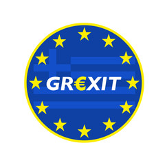 Grexit rund blau/gelb mit Flagge