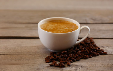 Cup of coffee on table close-up