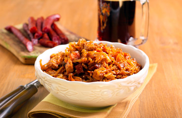 Braised cabbage with sausages