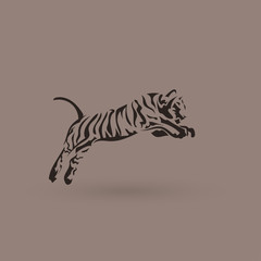 Vector silhouette tiger in jump. Creative idea logotype.